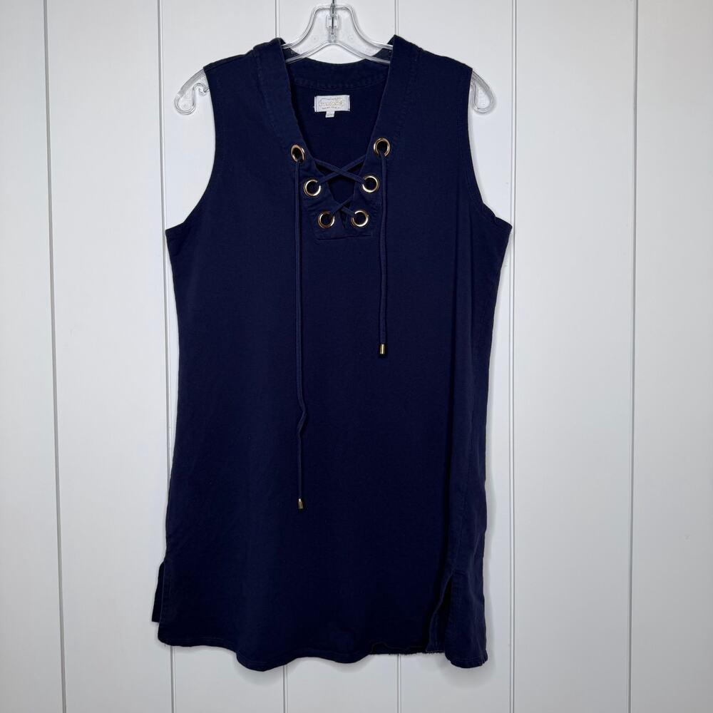 Mud Pie Blue Lace Up Tunic Top Cotton Sleeveless Size L